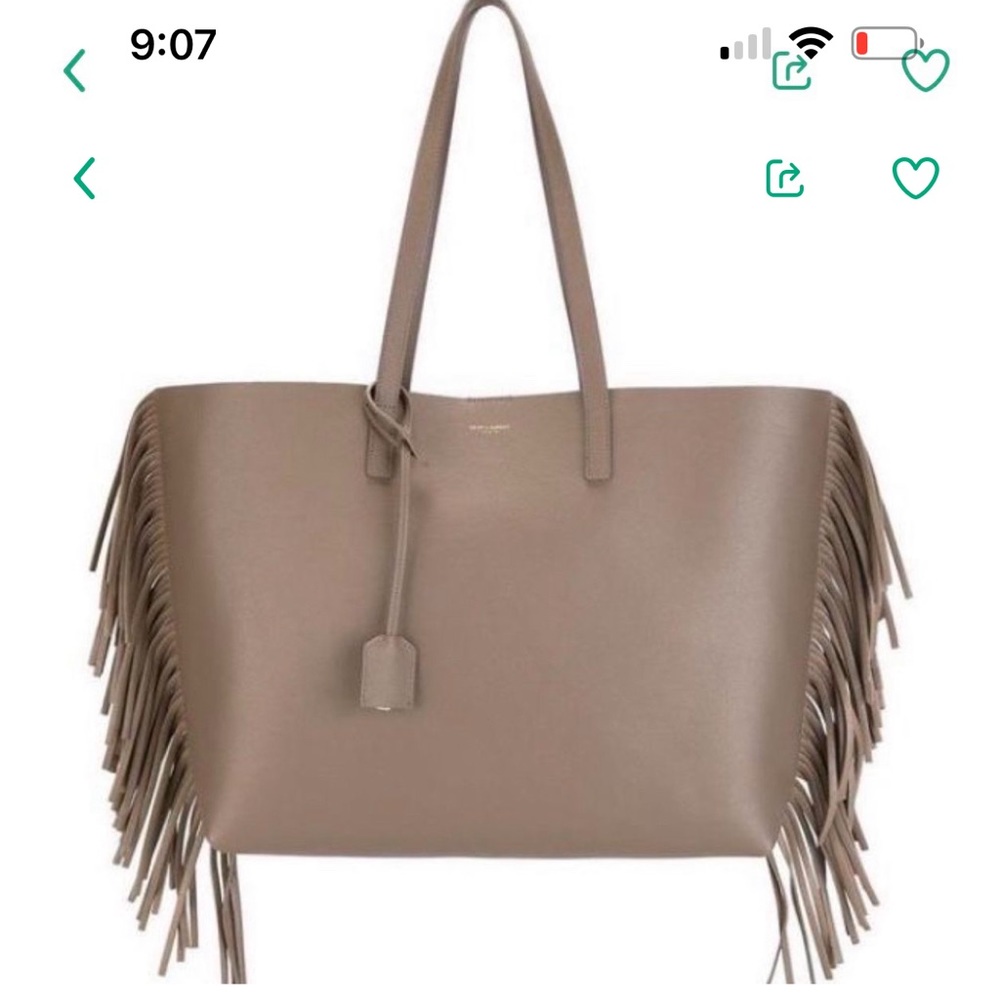 Yves Saint Laurent Taupe Fringe Leather Tote